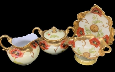 4 Pcs Haviland France Gilt Poppies Porcelain Tea