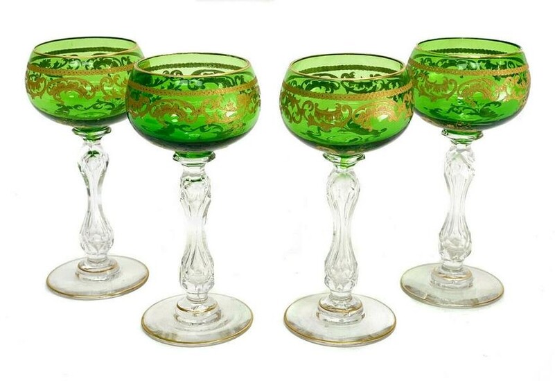 4 Saint (St) Louis France Green Crystal Glass and Gilt