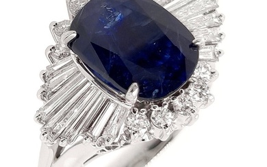 4.48 ctw - 3.53ct Natural Sapphire and 0.95ct Natural Diamonds - IGI Report - Platinum - Ring - 3.53 ct Sapphire - Diamonds