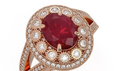 4.55 ctw Certified Ruby & Diamond Victorian Ring 14K Rose Gold