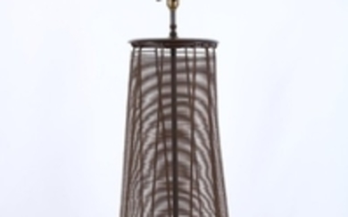 An unusual hardwood and wire mesh floor lamp,...