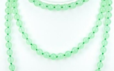 53 inch Hand Knotted Green Jade Necklace Strand