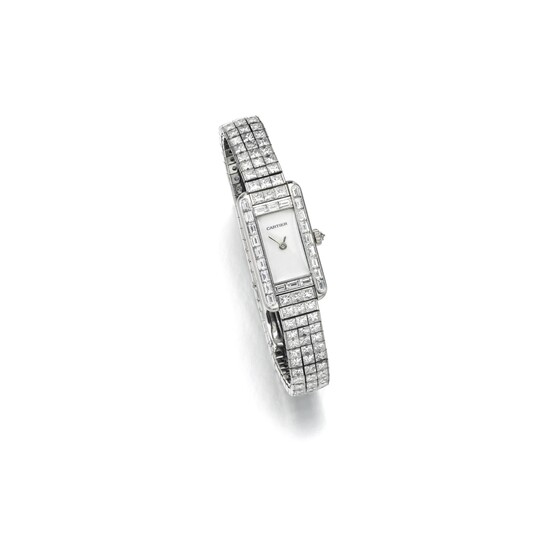 Lady's mother-of-pearl and diamond wristwatch, 'Tank Allongée', Cartier, 1999