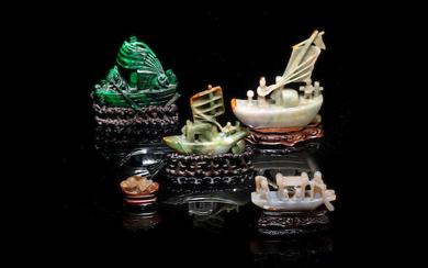 A varied group of jadeite and hardstone carvings of boats