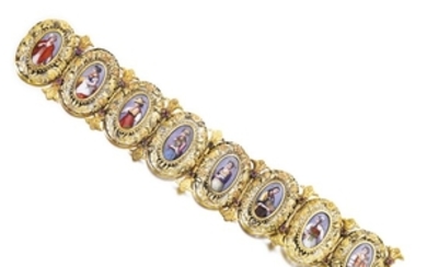 Gold, ruby and enamel miniature bracelet, circa 1840