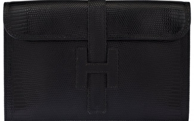 58067: Hermès Black Salvator Lizard Jige PM Clut