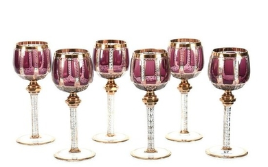 (6) Wine Stems, Moser Cabrochon Amethyst To Clear