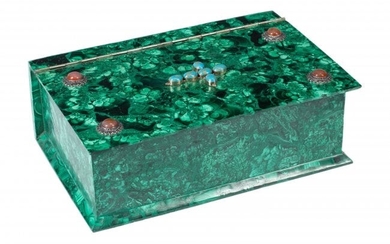 61067: A Russian Jeweled Malachite Bible Box 4-1/2 x 8