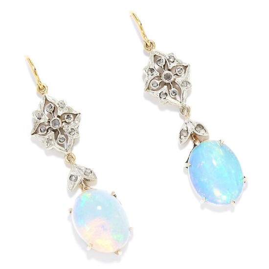 OPAL AND DIAMOND EARRINGS in high carat yellow gold