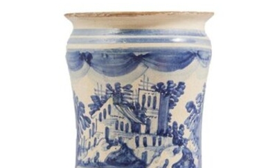 67- Naples: an albarello in stanniferous earthenware with blue monochrome...