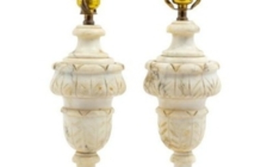 A Pair of Alabaster Lamps Height 17 3/4 inches