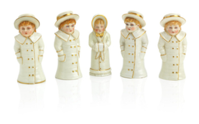 Boy with Boater and Girl with Muff: five Royal Worcester extinguishers
