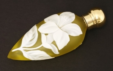 A cameo glass scent bottle, by Thomas Webb & Co, Stourbridge, the yellow glass of teardrop shape ...