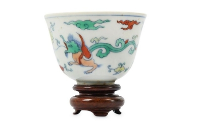 A CHINESE DOUCAI 'DRAGON' CUP.