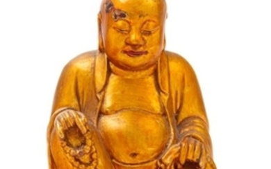 * A Chinese Gilt Lacquered Wood Figure of Mile Buddha