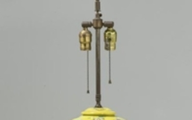 A Chinese porcelain yellow ground table lamp
