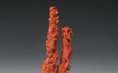 Coral Carving of Ladies w/ Stand, 20th Century