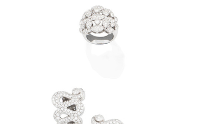 A pair of diamond earclips and a diamond dress ring