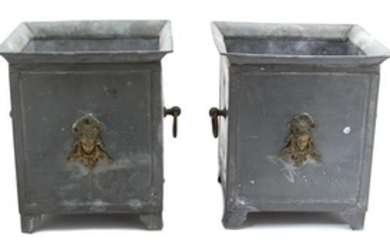 A Pair of English Brass Mounted Lead Jardinieres