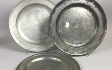 Four English Pewter Chargers