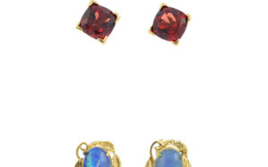 Four pairs of gem-set earrings.
