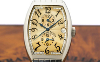 FRANCK MULLER MASTER BANKER REF. 5850MB STEEL A fine self-winding stainless steel wristwatch with 3 time zones and date.