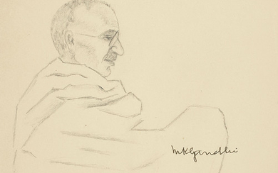 [GANDHI, Mohandas Karamchand (1869-1948)] – HEYD, Richard. Portrait du Mahatma Gandhi. Mine de plomb sur papier. Le 11.12.31.