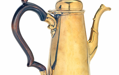 A George II brass coffee pot, circa 1735