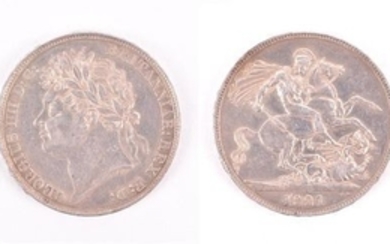 GEORGE IV, 1820-30. CROWN, 1821 Obv: Bare head left. Rev: St George and dragon. GVF. (1 coin)
