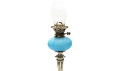 Hinks Duplex Victorian Oil Lamp with a Blue Nailsea