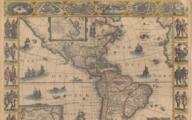 Jansson's Carte-a-Figures Map of the Americas, "America Noviter Delineata", Hondius/Jansson