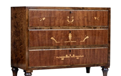LATE ART DECO INLAID BIRCH CHEST OF DRAWERS