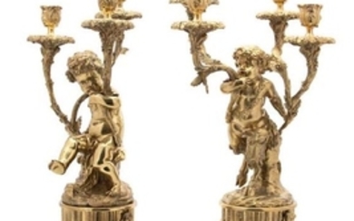 A Pair of Louis XVI Style Gilt Bronze Candelabra