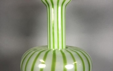 Murano Art Glass Green Striped Chandelier. 2 part