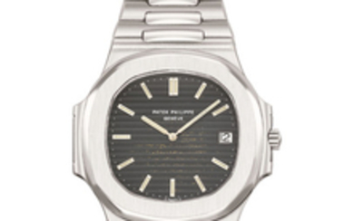 Patek Philippe. A fine and extremely rare stainless steel automatic wristwatch with date, light tropical dial and 16 mm. bracelet, SIGNED PATEK PHILIPPE, GENÈVE, NAUTILUS MODEL, REF. 3700/1, MOVEMENT NO. 1’309’418, CASE NO. 540’850, MANUFACTURED IN 1979
