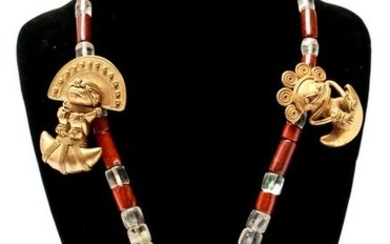 Pre-Columbian Tumbaga Gold Quartz Jasper Necklace