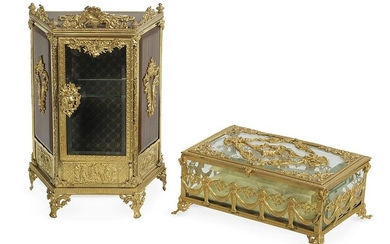 Two Gilt-Brass, Glass and Mahogany Jewelry Boxes