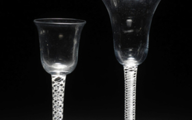 Two mixed twist wine glasses, circa 1760