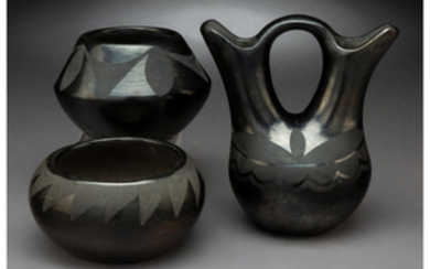 Three San Ildefonso Blackware Items Marie and Julian...