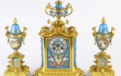 A French ormolu mounted and enamel decorated clock with