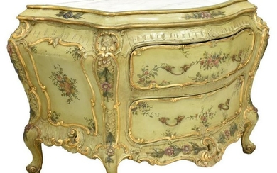 VENETIAN LOUIS XV STYLE PAINTED BOMBE COMMODE