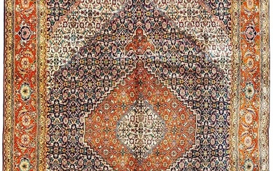 8 x 12 Antique Persian Tabriz Rug Black/Orange/Ivory