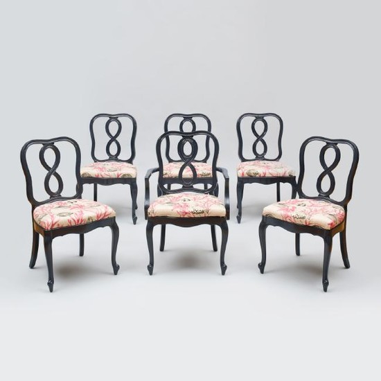Set of Six French Style Lacquered Dining Chairs, of