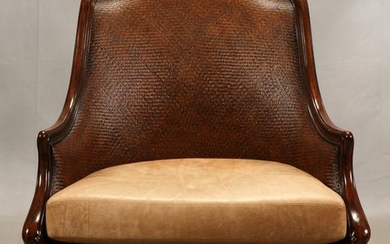 MAITLAND SMITH WOOD & LEATHER OPEN CHAIR