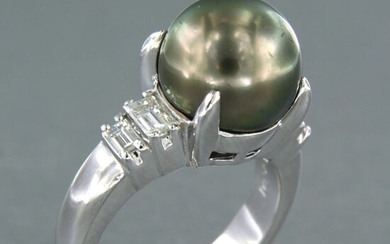900Pt platina Platinum, Tahiti pearls, 1.1 cm - Ring - 0.56 ct Diamond