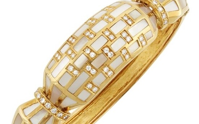 Gold, Mother-of-Pearl and Diamond Bangle