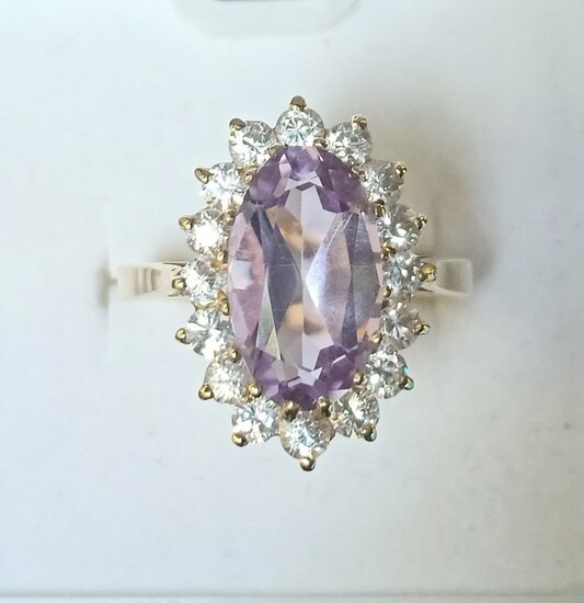 9k gold ring with Bolivian amethyst and zircons