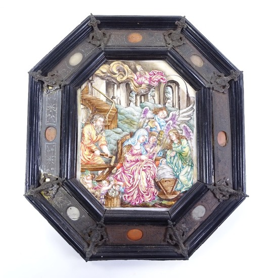 A 19th century relief moulded Naples porcelain plaque, depic...