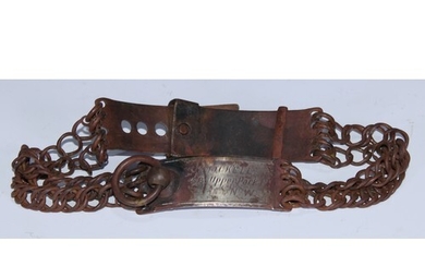 A 19th century steel dog collar, inscribed Tickell, 58 Upper...