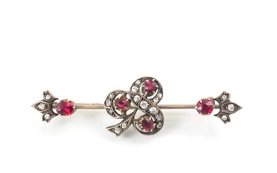 A 19th century untested ruby and diamond brooch, the central...